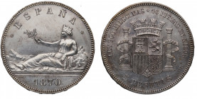1870*70. I República (1868-1871, 1873-1874). 5 pesetas. SNM. A&C 39. 24,89 g. Muy buen relieve . SC-. Est.1800.