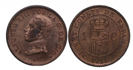 1911*11. Alfonso XIII (1886-1931). 1 Céntimo. PCV. A&C 3. Ae. 1,00 g. SC. Est.140.