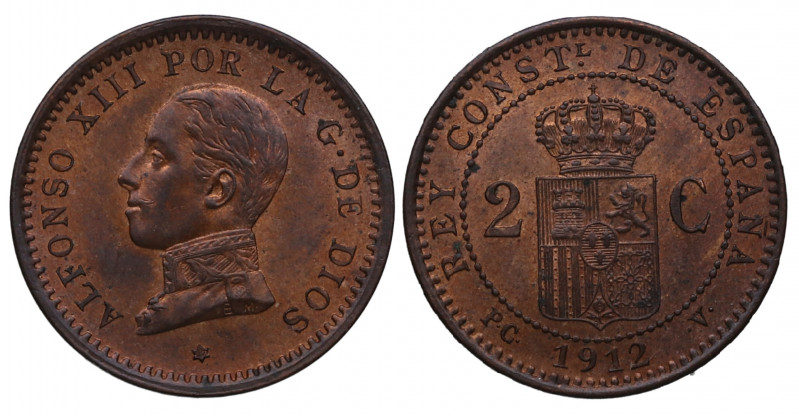 1912*12. Alfonso XIII (1886-1931). Madrid. 2 Céntimos. PCV. A&C 15. Ae. 2,02 g. ...