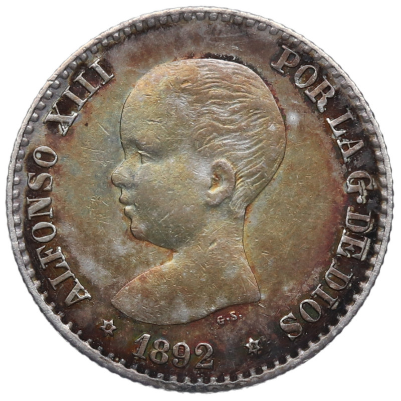 1892*92. Alfonso XIII (1886-1931). Madrid. 50 céntimos. PGM. A&C 35. Ag. 25,03 g...