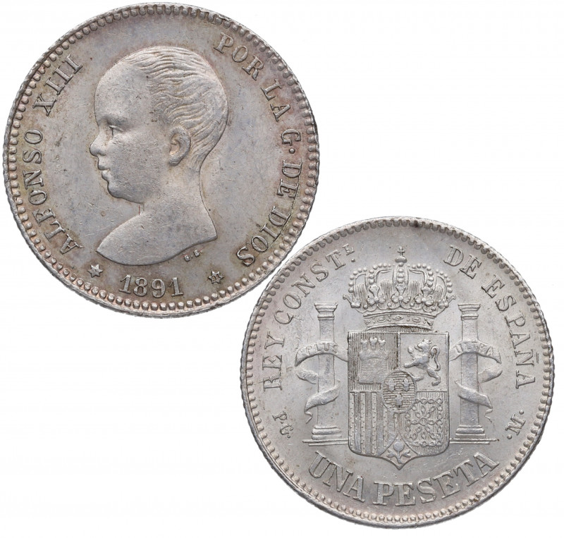 1891*91. Alfonso XIII (1886-1931). Madrid. 1 peseta. PMG. A&C 84. Ag. 4,98 g. Be...