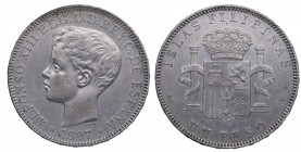 1897. Alfonso XIII (1886-1931). Manila. 1 Peso. SGV. A&C 122. Ag. 24,96 g. EBC-. Est.150.
