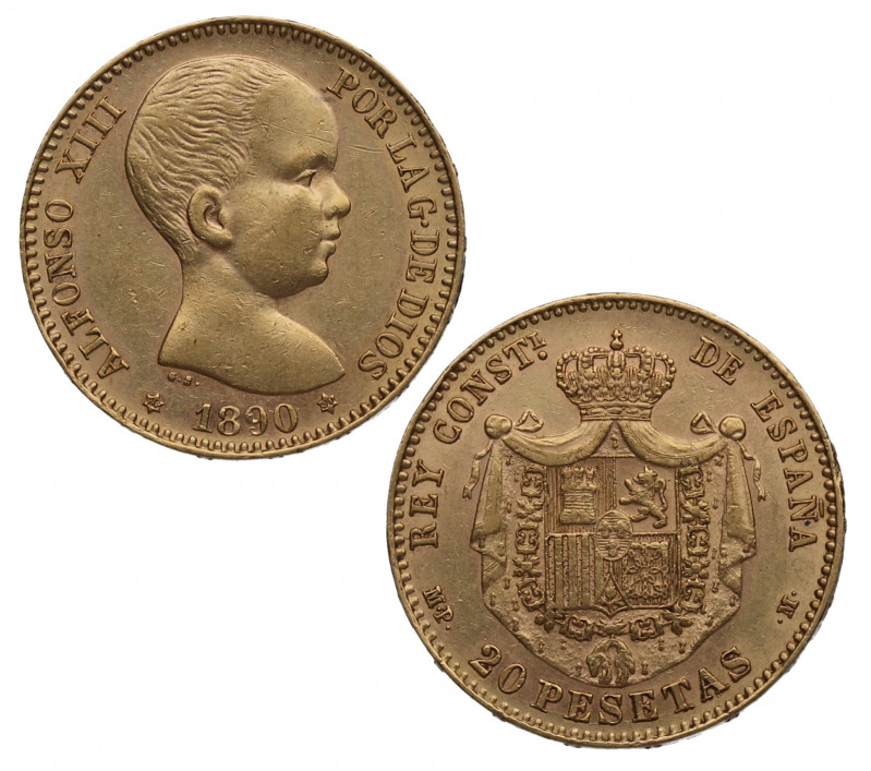 1890*90. Alfonso XIII (1886-1931). Madrid. 20 pesetas. MPM. A&C 114. Au. 6,48 g....