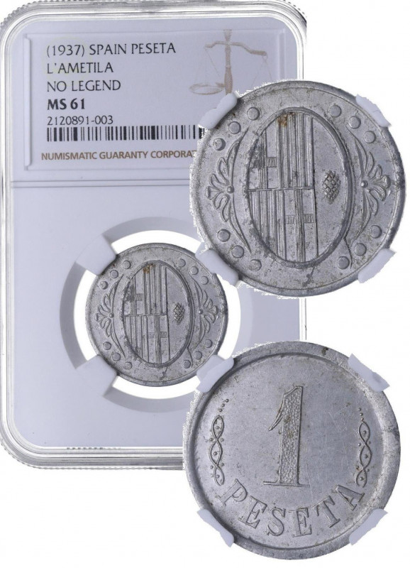 1937. Guerra Civil (1936-1939). L'Ametlla del Valles. 1 Peseta. A&C 4. Encapsula...