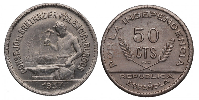 1937. Guerra Civil (1936-1939). Consejo de Santander, Palencia y Burgos. 50 cént...