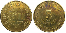 1935. Guerra Civil (1936-1939). 5 Céntimos. Cooperativa Obrera Germinal. Esparraguera. Ln. 4,54 g. Atractiva. EBC. Est.30.