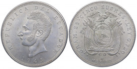 1943. Ecuador. México. 5 Sucres. Ag. 25,07 g. SC. Est.40.