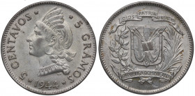 1944. República Dominicana. Victoria. 5 Centavos. Ag. 4,94 g. SC-. Est.50.