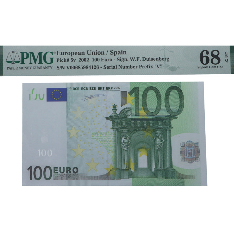 2002. España. 100 Euros. Pick 5v. Encapsulado por PMG en 68 EPQ Serial Number Pr...