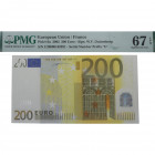 2002. Francia. 200 Euros. Pick 6u. Encapsulado por PMG en 67 EPQ Serial Number Prefix "U". SC. Est.700.