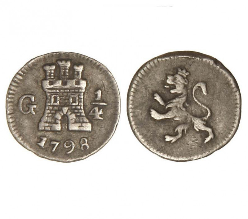 GUATEMALA. Carlos IV (1788-1808). 1798 G. 1/4 de real. (Cal.1362). (AC.89). Plat...