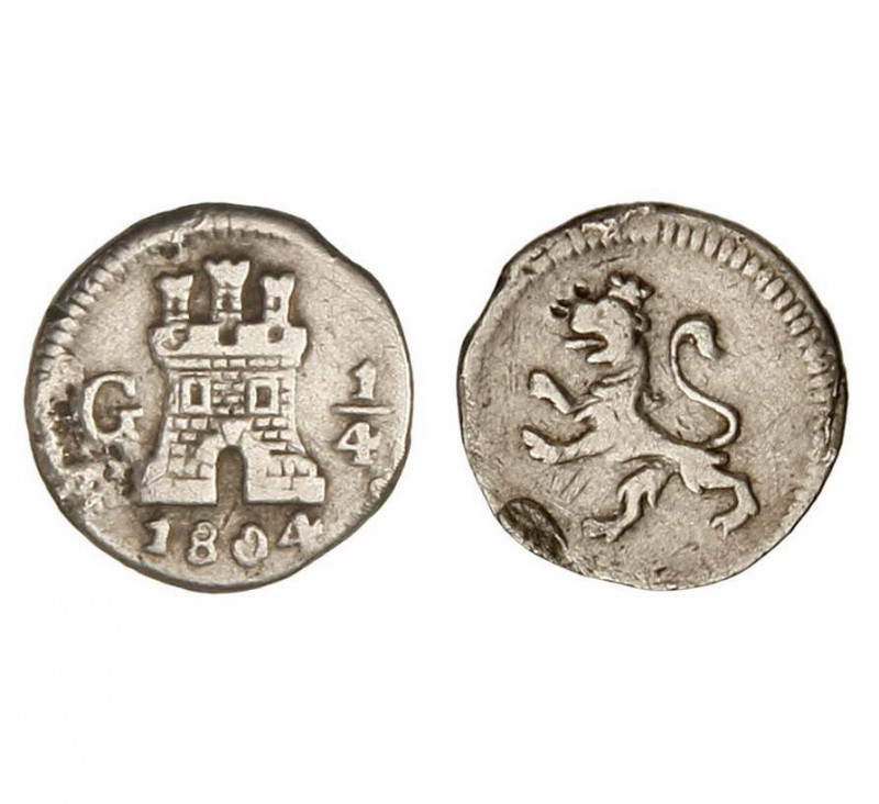 GUATEMALA. Carlos IV (1788-1808). 1804 G. 1/4 de real. (Cal.1368). (AC.95). Plat...