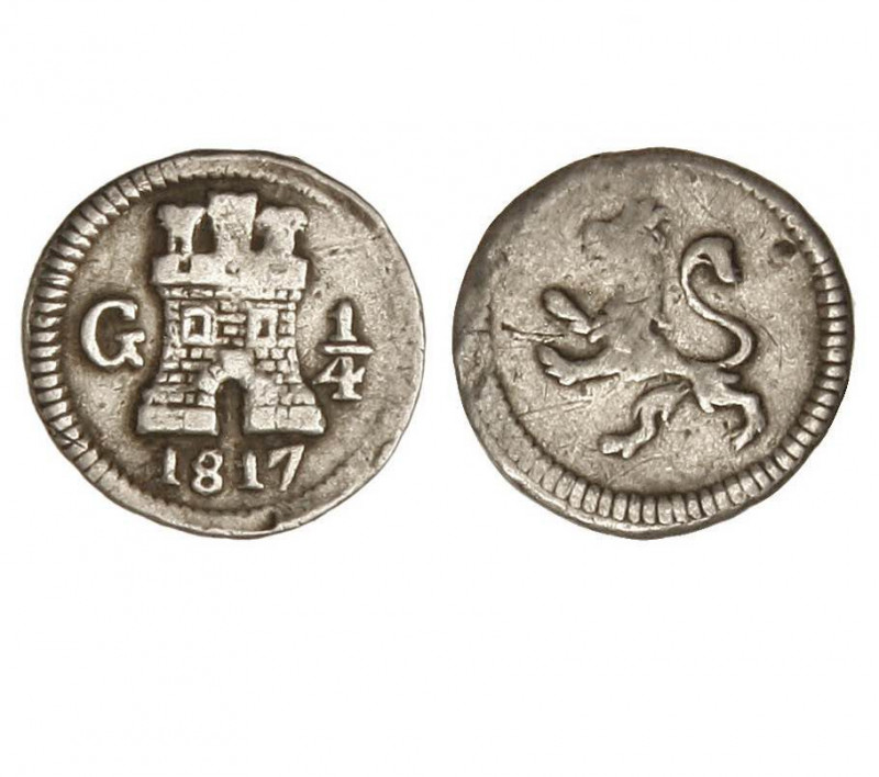 GUATEMALA. Fernando VII (1808-1833). 1817 G. 1/4 de real. (Cal.1442). (AC.254). ...