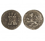 LIMA. Carlos IV (1788 - 1808). 1803. 1/4 real. (Cal.1387). (AC.114). Plata. Oxido anverso y reverso. 
MBC-