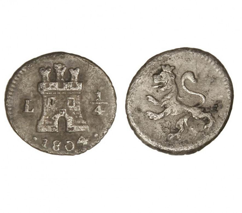 LIMA. Carlos IV (1788 - 1808). 1804. 1/4 real. (Cal.1388). (AC.115). Plata. Oxid...