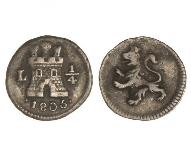 LIMA. Carlos IV (1788 - 1808). 1805. 1/4 real. (Cal.1389). (AC.116). Plata. 
MB...