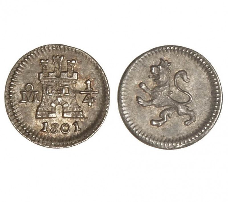 MEXICO. Carlos IV (1788 - 1808). 1801/1791. 1/4 real. (Cal.1401). (AC.129). Plat...