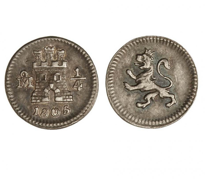 MEXICO. Carlos IV (1788 - 1808). 1805. 1/4 real. (Cal.1406). (AC.136). Plata. NG...