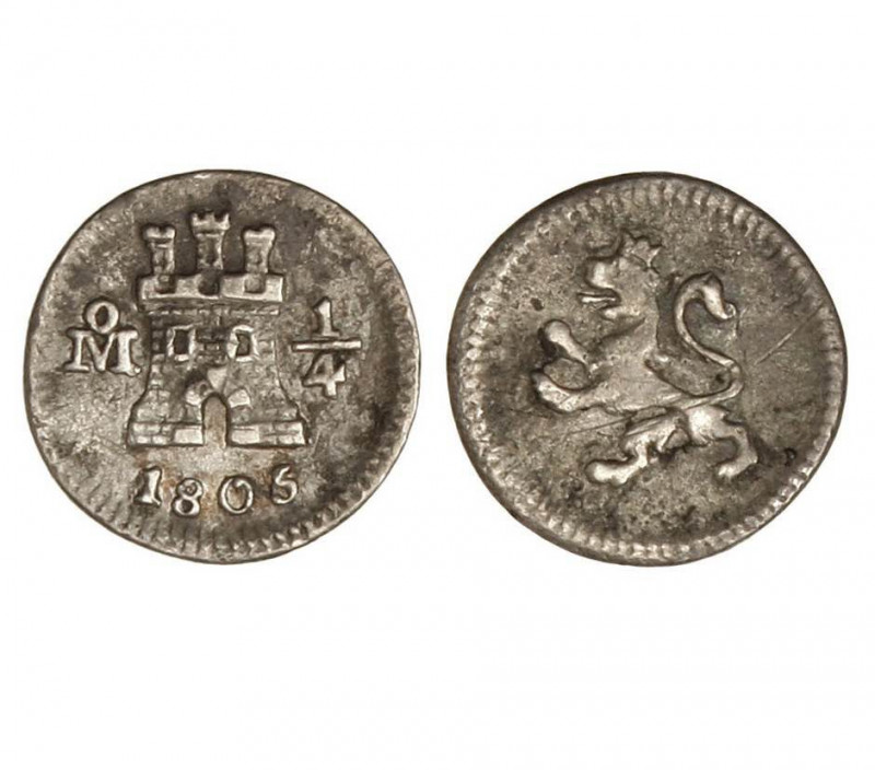 MEXICO. Carlos IV (1788 - 1808). 1806/5. 1/4 real. (Cal.1407). (AC.137). Plata. ...