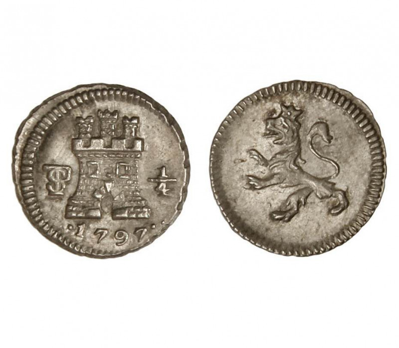 POTOSI. Carlos IV (1788 - 1808). 1797. 1/4 real. (Cal.1429). (AC.144). Plata. PC...