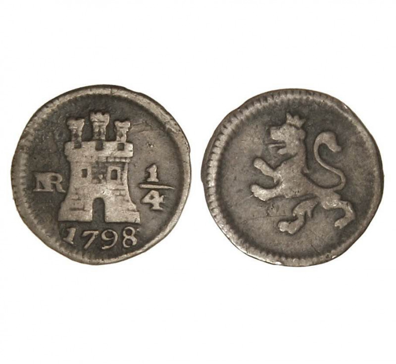 SANTA FE DE NUEVO REINO. Carlos IV (1788 - 1808). 1798/7 NR. 1/4 real. (Cal.1433...