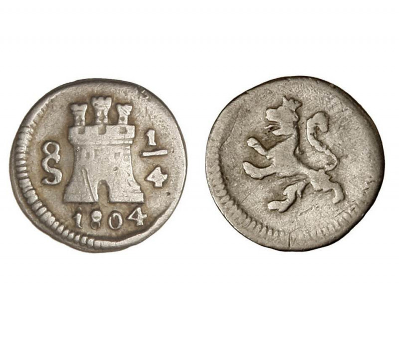 SANTIAGO. Carlos IV (1788 - 1808). 1804. 1/4 real. (Cal.1459). (AC.198). Plata. ...