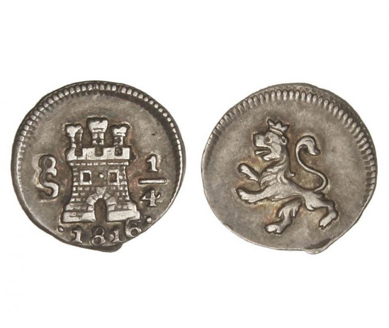 SANTIAGO. Fernando VII (1808-1833). 1816/5. 1/4 real. (Cal.1500). (AC.308). Plat...