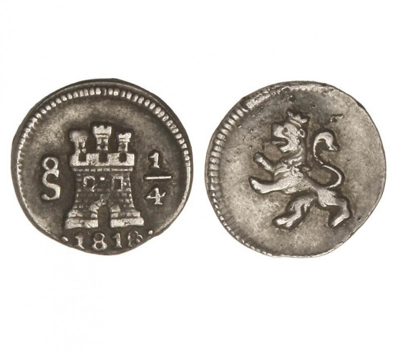 SANTIAGO. Fernando VII (1808-1833). 1818/6. 1/4 real. (Cal.1503). (AC.311). Plat...