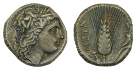 MAGNA GRECIA (Italia). Metaponto 280 aC. Estátera. a/ Cabeza de Deméter a la derecha. r/ espiga con cornucopia a la derecha. Leyenda META. SNG ANS. 7,...