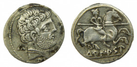 Turiasu (Tarazona). As. Siglo I aC. Patas del caballo encima de la leyenda. ACIP 1270. Ar. 3,4 gr.
EBC