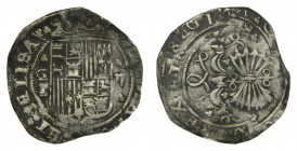Fernando e Isabel (1474-1504). 2 reales. Granada. Anv: G-II. Rev: R (AC.505) 6,73 gr Ar. 
MBC