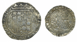 Fernando e Isabel (1474-1504). 4 reales. Sevilla. (Cal-564). (Lf-H5.6.10). Anv.: ...ELISABET· DEI· G. Rev.: ...LEGIONIS· AR. Ag. 13,65 g. Escudo entre...