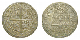 Felipe IV (1621-1665) 1635/4 R . 8 reales. Segovia. (AC.1605) Ligero defecto de acuñación en canto. Parte de brillo original. 27,65 gr Ar 
EBC-