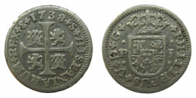 Felipe V (1700-1746). 1738. PJ. 1/2 Real. Sevilla. (AC.345). 1,41 gr Ar 
MBC