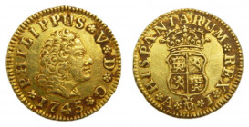 Felipe V (1700-1746). 1745 AJ. 1/2 escudo. Madrid (AC.1638). 1,78 gr Au 
MBC+