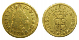 Felipe V (1700-1746). 1744 PJ. 1/2 escudo. Sevilla. (AC.1649). 1,71 gr Au 
MBC