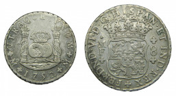 Fernando VI (1746-1759). 1752 MF. 8 reales. México. Columnario. (AC.477). 26,68 gr. Ar. Rayitas
MBC-