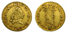 Fernando VI (1746-1759). 1747 JB. 1/2 Escudo. Madrid. (AC.548). 1,78 gr. Au.
MBC+