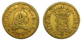 Fernando VI (1746-1759). 1749 JB. 1/2 Escudo. Madrid. (AC.551). 1,74 gr. Au.
MBC