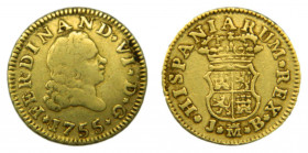 Fernando VI (1746-1759). 1755 JB. 1/2 Escudo. Madrid. (AC.558). 1,72 gr. Au. (sobre fecha por determinar)
MBC-