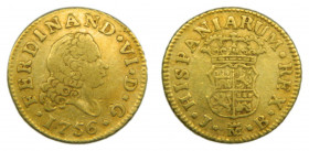 Fernando VI (1746-1759). 1756 JB. 1/2 Escudo. Madrid (AC.560). 1,75 gr. Au 
MBC-