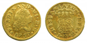 Fernando VI (1746-1759). 1757 JB. 1/2 Escudo. Madrid. (AC.561). 1,76 gr. Au.
MBC+
