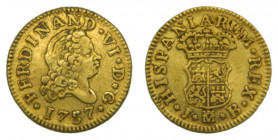 Fernando VI (1746-1759). 1757 JB. 1/2 Escudo. Madrid. (AC.561). 1,76 gr. Au.
MBC