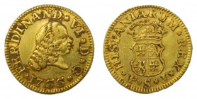 Fernando VI (1746-1759). 1755 PJ. 1/2 Escudo. Sevilla (AC.578). 1,79 gr. Au 
MBC+