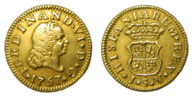 Fernando VI (1746-1759). 1757 JV. 1/2 Escudo. Sevilla (AC.584). 1,73 gr. Au
MBC