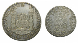 Carlos III (1759-1788). 1770 FM. 8 reales. México. Columnario. (AC.1101). 26,79 gr. Ar. Leves rayitas en cruz.
MBC