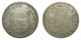 Carlos III (1759-1788). 1771 FM. 8 reales. México. Columnario. (AC.1103). 26,75 gr. Ar. Muchas rayitas en reverso.
MBC-