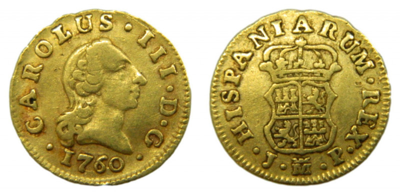 Carlos III (1759-1788). 1760 JP. 1/2 escudo. Madrid. (AC.1242). 1,75 gr. Au. Can...