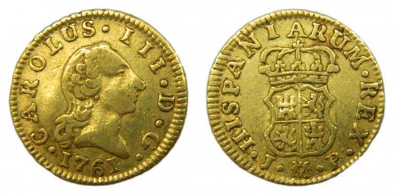 Carlos III (1759-1788). 1761 JP. 1/2 escudo. Madrid. (AC.1244). 1,74 gr. Au. 
M...