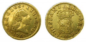 Carlos III (1759-1788). 1761 JP. 1/2 escudo. Madrid. (AC.1244). 1,74 gr. Au. 
MBC